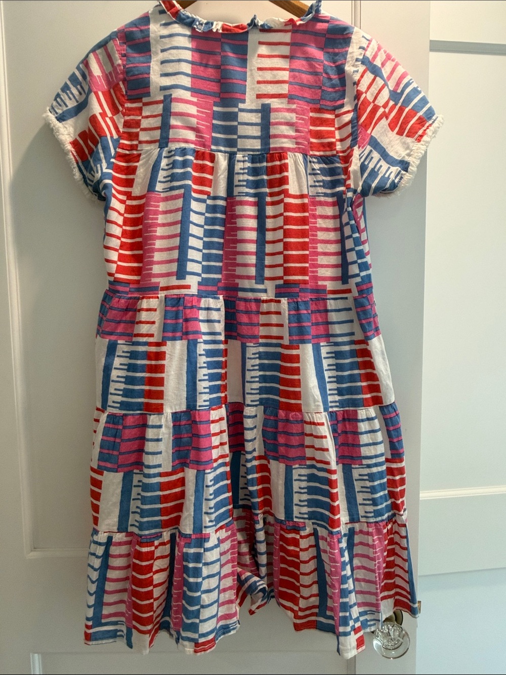 THML Red Pink Blue Striped Tiered Cotton Dress for Girls - Picture 6 of 6